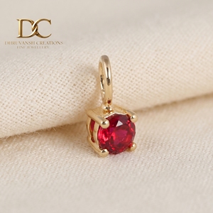Nouveauté, pendentif de haute qualité de style classique pour femmes, bijoux en or jaune 14 carats, rubis rond de couleur sang de pigeon cultivé en laboratoire - Product Image 3