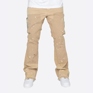 Jeans de mezclilla para hombre, estilo vintage, de alta calidad, ajustados, rasgados, con dobladillo sin rematar y corte acampanado, al por mayor. - Product Image 5