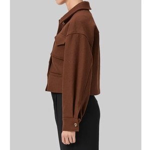 Mens <b>Brown</b> <b>Wool</b> Blend Shirt Jacket Collar Single Button Casual Autumn Outerwear Short Length Regular Fit - Product Image 1