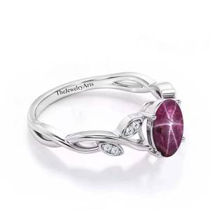 Bague en argent sterling 925 avec rubis étoilé Lindy, design 6 rayons, faite à la main, bijoux fins, pierre de naissance de juillet, bague de fiançailles pour cadeau - Product Image 4