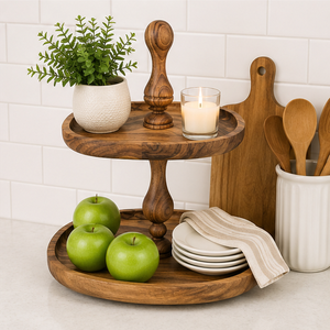 Handcrafted 2-<b>Tier</b> Acacia Wood <b>Cake</b> Stand Tiered Serving Tray for Weddings and Parties Eco-Friendly Wooden Cupcake Display - Product Image 6