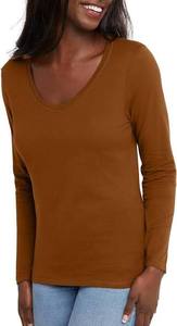 Elegante camiseta de color liso para mujer, diseñada con tela ligera y transpirable, con un clásico cuello en V. - Product Image 3