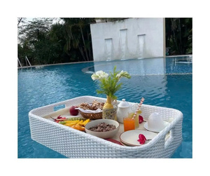 Bandeja flotante redonda grande de ratán para desayuno, ideal para un ambiente romántico junto a la piscina en un hotel, spa o resort al estilo Bali. - Product Image 5