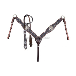 Newly Arrival 100% Genuine Leather Western Headstall & Breast Collar Set With <b>Stud</b> Work Manufacture Supplier Saman Exports - Product Image 4