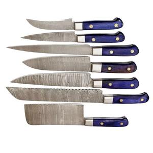 Couteaux de cuisine professionnels en acier Damas faits à la main, 7 pièces, manches en plastique, lame à pointe tombante, personnalisables OEM - MS Enterprise - Product Image 1