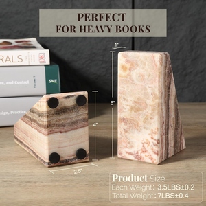 Marble Stone Bookends Triangle Shape Irregular Pattern Minimalist Design 2Pcs Traditional Bookends Decorative <b>Shelf</b> Accent - Product Image 2