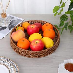 Plateau de service rond en rotin tressé à la main avec poignées, panier décoratif en osier pour le petit-déjeuner, les boissons, les fruits et les aliments, pour la cuisine - Product Image 2