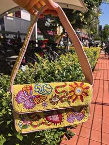 Bolso de Hombro Bohemio con Bordado de Cuentas y Patrón Geométrico, Correa Única, Hecho a Mano, Ecológico, de Poliéster - Product Image 2