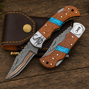 <b>Copper</b> Damascus Steel High Hardness Industrial Grade Outdoor Survival Tactical Fishing Folding Knife Camping EDC Pocket Knife - Product Image 1
