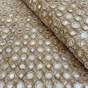 Tissu brodé perlé personnalisé, tissu à sequins, tissu dentelle, tissu organza pour kaftan, abaya, robe, textile, exportateur et acheteur en gros - Product Image 2