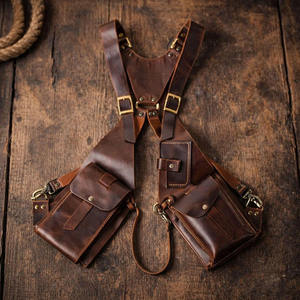 Soft Shell Genuine <b>Leather</b> High Quality Unisex Shoulder Holster Bag Adjustable Crossbody Strap Multiple Pockets Camouflage 25L - Product Image 5