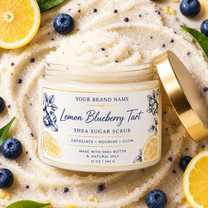 Lemon Blueberry Tart Shea Sugar <b>Scrub</b> Exfoliating & Moisturizing <b>Body</b> Polish with Natural Shea Butter Bulk Spa Quality Formula - Product Image 2