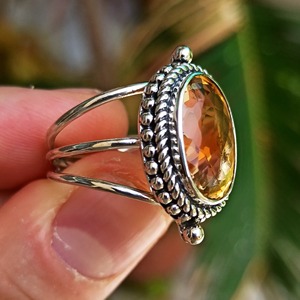 Citrine 925 Sterling Silver <b>Boho</b> Statement Promise <b>Ring</b> for Women Yellow Oval Gemstone November Birthstone Month - Product Image 3