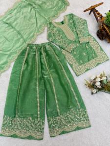 Fendy <b>Silk</b> <b>Kurta</b> Palazzo Set with Dupatta Embroidered Sequence Work Ethnic Wear Festive Wedding Party Outfit for Girls - Product Image 4