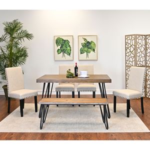 Juego de Comedor Amisos de 6 Piezas, Mesa con 4 Sillas y Banco de Madera, 3 Opciones de Color Disponibles - Product Image 1