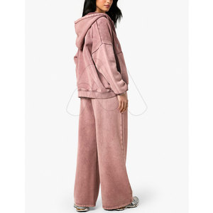 Custom Logo Winter Women Solid Acid Wash Sweating <b>Tracksuit</b> 2 Piece Set Eco-Friendly Quick Dry Breathable Wholesale Comfortable - Product Image 6