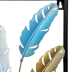 Décoration murale moderne de luxe en métal doré et blanc avec plumes, sculpture murale élégante avec cadre, décoration murale suspendue - Product Image 4