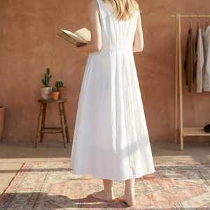 Vestido midi sin mangas para mujer, elegante vestido de verano con corte en A, vestido maxi blanco informal - Product Image 6