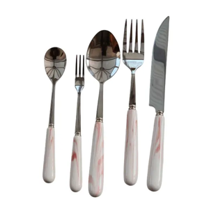 Ensemble de couverts vintage avec manches en résine, couverts en acier inoxydable, compatibles lave-vaisselle, argenterie de mariage - Product Image 3