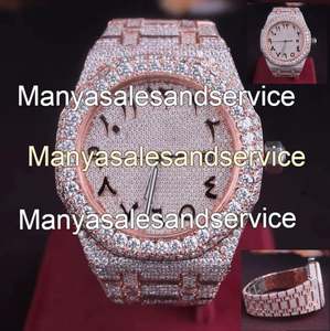 Montre Hip Hop entièrement sertie de moissanite taille brillant, boîtier en acier inoxydable, cadran en verre, fermoir de bracelet, résistance à l'eau 10 bars - Product Image 5