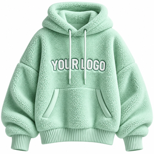 Unisex <b>Sherpa</b> <b>Fleece</b> Hooded Sweatshirt Oversized Fit Front Logo Print Winter Warm Solid Color Regular Sleeve Knitted Style - Product Image 6