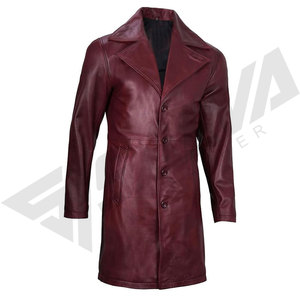 Men's Regular Burgundy Genuine Leather Waterproof Varsity Bomber Jacket Turn-<b>down</b> Collar Zipper Closure Front Outdoor Winter - Product Image 6
