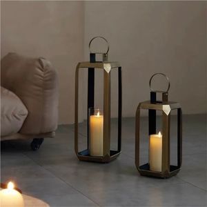Modern <b>Brass</b> Metal Candle <b>Lantern</b> Gold Luxury Pillar Holder Minimalist Decorative Floor <b>Lantern</b> for Wedding Home Hotel Decor - Product Image 1