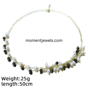 Collier en perles d'eau douce plaqué or véritable 18 carats, chaîne en câble luxueuse avec revêtement PVD, pendentif géométrique en perle, fait main - Product Image 1