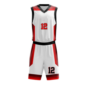 Conjunto de Uniforme de Baloncesto Sublimado Personalizado, Cuello en V, Sin Mangas, Blanco, Rojo, Negro, Secado Rápido, Unisex, Ropa Deportiva para Adultos - Product Image 2