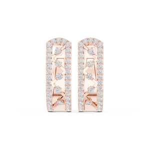 Pendientes de tuerca de lujo de oro rosa de 18 quilates para mujer, con diamantes cultivados en laboratorio de 0.39 ct, corte brillante, diseño geométrico y halo de diamantes, a la moda - Product Image 1