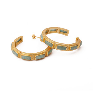 ต่างหูห่วงอัญมณี Amazonite ชุบทองห่วงสี่เหลี่ยมอัญมณีของขวัญสำหรับเธอ - Product Image 3