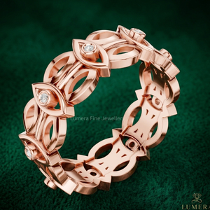 Bague d'éternité géométrique en or rose, diamant de laboratoire taille brillant, plaqué or 18 carats, luxe certifié IGI, alliance d'anniversaire pour - Product Image 3