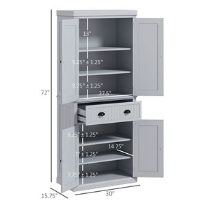 Dispensa da cucina autoportante con 4 ante, 1 cassetto e 72 ripiani regolabili - Grigio - Product Image 3