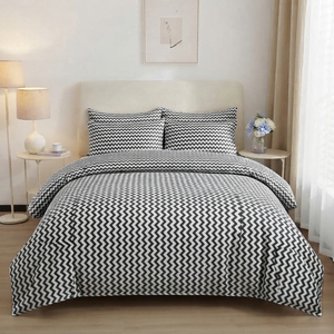 Sábana Plana o Ajustable con Estampado Geométrico en Zigzag Azul y Negro, Transpirable, para Uso Doméstico, para Todas las Estaciones, Estilo Adulto - Product Image 3