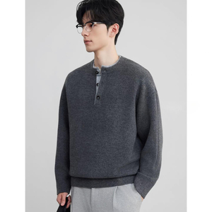 <b>Men's</b> Wholesale <b>Henley</b> Sweater <b>Long</b> <b>Sleeve</b> Knit Pullover Button Neck Warm Soft Casual Winter Sweater OEM ODM Apparel Manufacture - Product Image 1