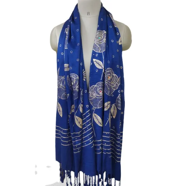 महिलाओं के लिए विस्कोस फैब्रिक प्रिंटेड फैशन स्कार्फ, रॉयल ब्लू गोल्डन फ़ॉइल प्रिंटेड महिलाओं के लिए मुलायम स्कार्फ