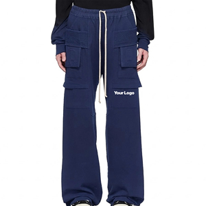 Custom made Printed Logo 100% Cotton Oversized <b>Baggy</b> Style Cargo Pockets Sweatpants Fashionable Elastic Waistband <b>Joggers</b> - Product Image 1