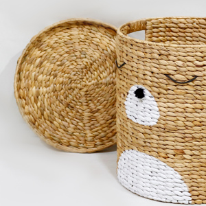Eco Friendly Woven Water Hyacinth Cute Bear Laundry <b>Hamper</b> Storage <b>Basket</b> with Lid - Product Image 4