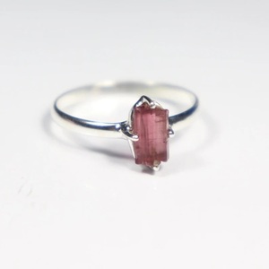 Minimalist <b>925</b> <b>Silver</b> <b>Ring</b> With Green And Pink Pencil Tourmaline Stones Bezel Setting Geometric Design Everyday Wear - Product Image 2