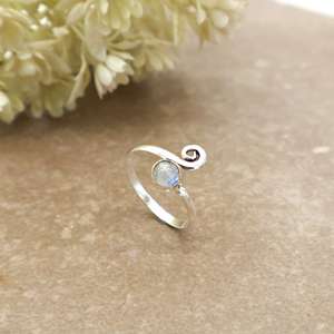 Brass Adjustable Rainbow Moonstone Bezel Set Unisex <b>Ring</b> Handcrafted 925 Sterling Silver Spiral Wrap Vintage Boho <b>Statement</b> <b>Ring</b> - Product Image 1