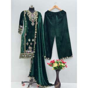 Conjunto de Traje de Fiesta para Mujer, Top y Pantalón de Terciopelo con Dupatta - Product Image 5