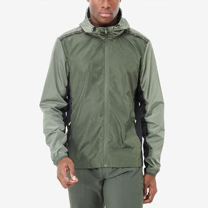 Veste coupe-vent à capuche pour homme, légère, sportive, d'extérieur, verte, en polyester, fermeture éclair, coupe classique - Product Image 1