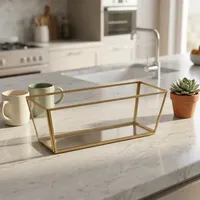 Plateau de rangement rectangulaire en métal avec cadre en laiton, finition laquée, design moderne, organisateur de bijoux, à poser sur table, compartiment unique
