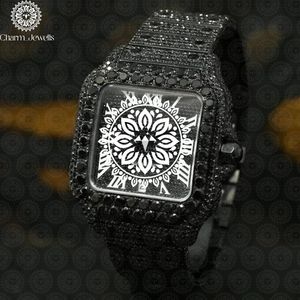 Montre de luxe pour femme Charm_Jewells en acier inoxydable, cadran carré, lunette en cristal noir, mouvement à quartz analogique, fermoir pliant 30 mm - Product Image 1