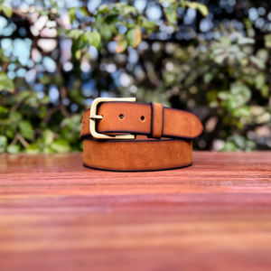 Ceinture unisexe formelle en cuir véritable vintage perforé, finition artisanale en nubuck, boucle à ardillon en alliage de zinc, cuir poli à la main, largeur 35 mm - Product Image 2