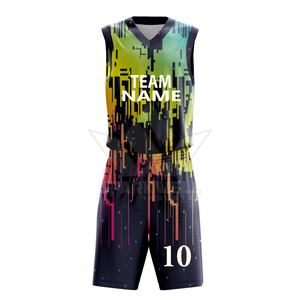Ensemble de maillots de basket-ball sublimés personnalisés, col en V, sans manches, 100% polyester, évacuation de l'humidité, nom de l'équipe imprimé, unisexe, adulte - Product Image 3