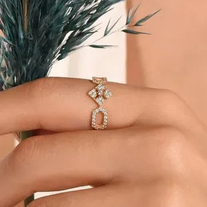 Moissanite Geometric Open <b>Ring</b> 925 Sterling Silver Rose Gold Plated Prong Setting <b>Adjustable</b> Stackable Diamond Style Engagement - Product Image 2