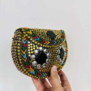 Vintage Style Metal Mosaic <b>Gold</b> Clutch Sling Bag Modern Polished Sculpture with Chip Stone Crossbody Stylish Elegant Purse - Product Image 3