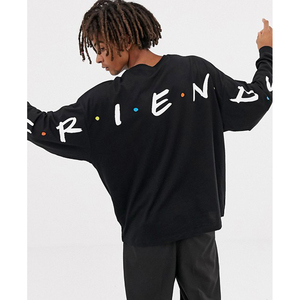 T-shirt à manches longues surdimensionné avec logo Friends pour hommes, en jersey de coton noir, décontracté, col rond, imprimé au dos - Product Image 1