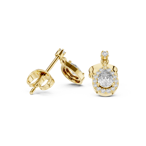 Boucles d'oreilles clous solitaires en or massif 14K 18K avec diamant de laboratoire taille poire et halo, DEFVVS, bijoux fins de mariée, vente en gros - Product Image 4